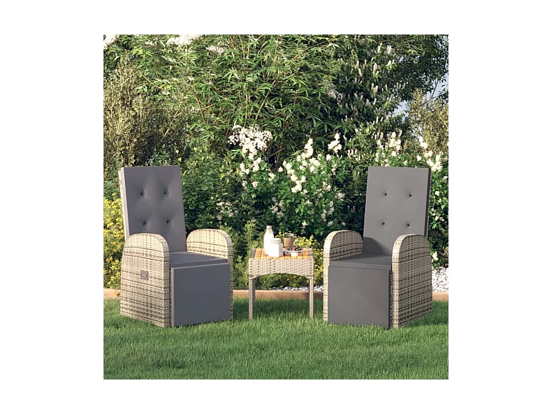 Chaises de jardin inclinables coussins 2 pièces Gris Résine tressée
