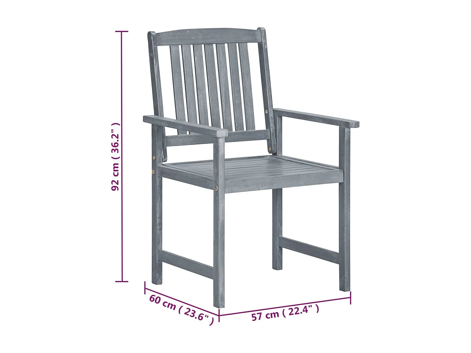 Chaises de jardin 2 pièces Gris Bois solide d'acacia
