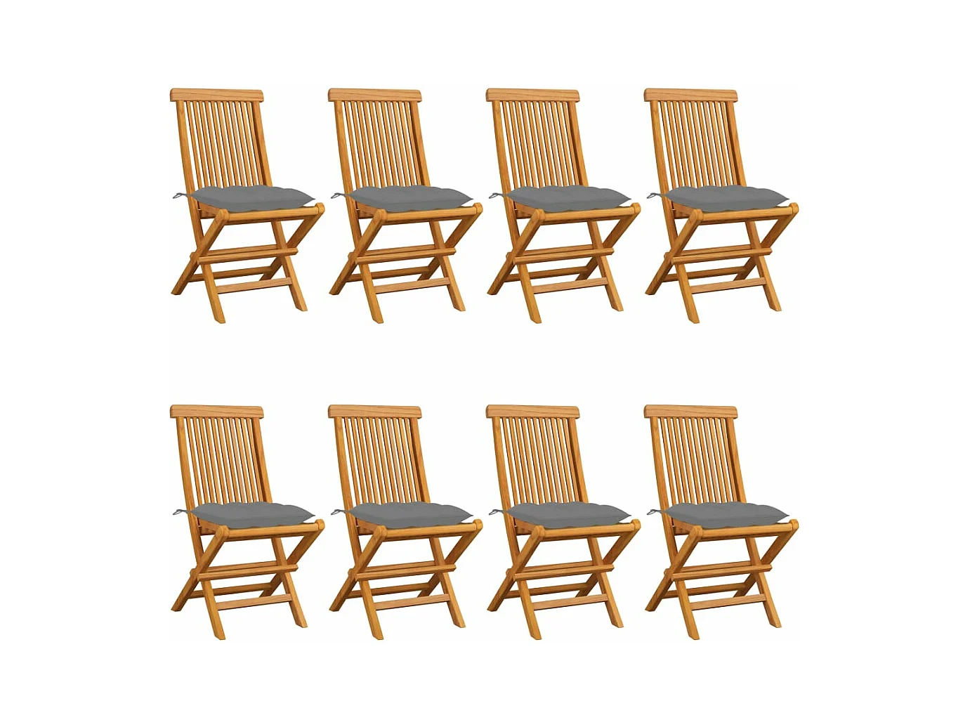 Chaises de jardin avec coussins gris 8 pièces Bois de teck massif