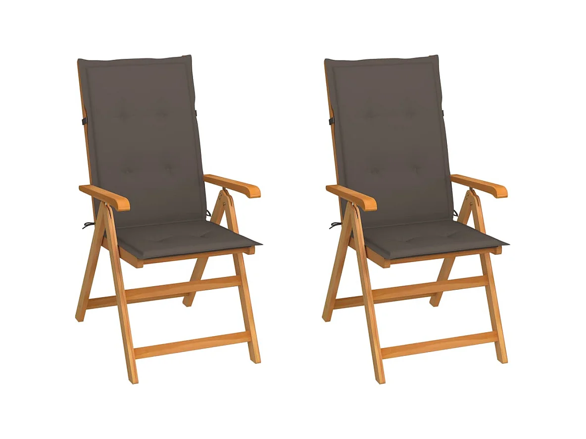Chaises de jardin 2 pièces avec coussins taupe Bois de teck massif