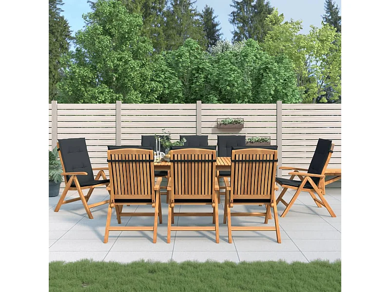 Cadeiras de jardim reclináveis c/ almofadões 8 peças teca maciça