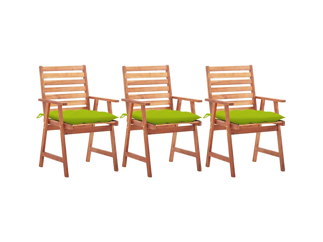 Chaises à dîner d'extérieur 3 pièces avec coussins Acacia massif