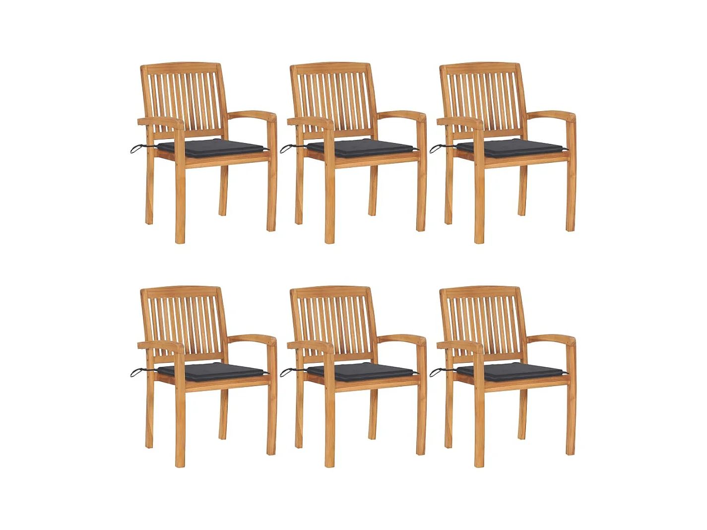 Chaises de jardin empilables avec coussins 6 pièces Teck solide