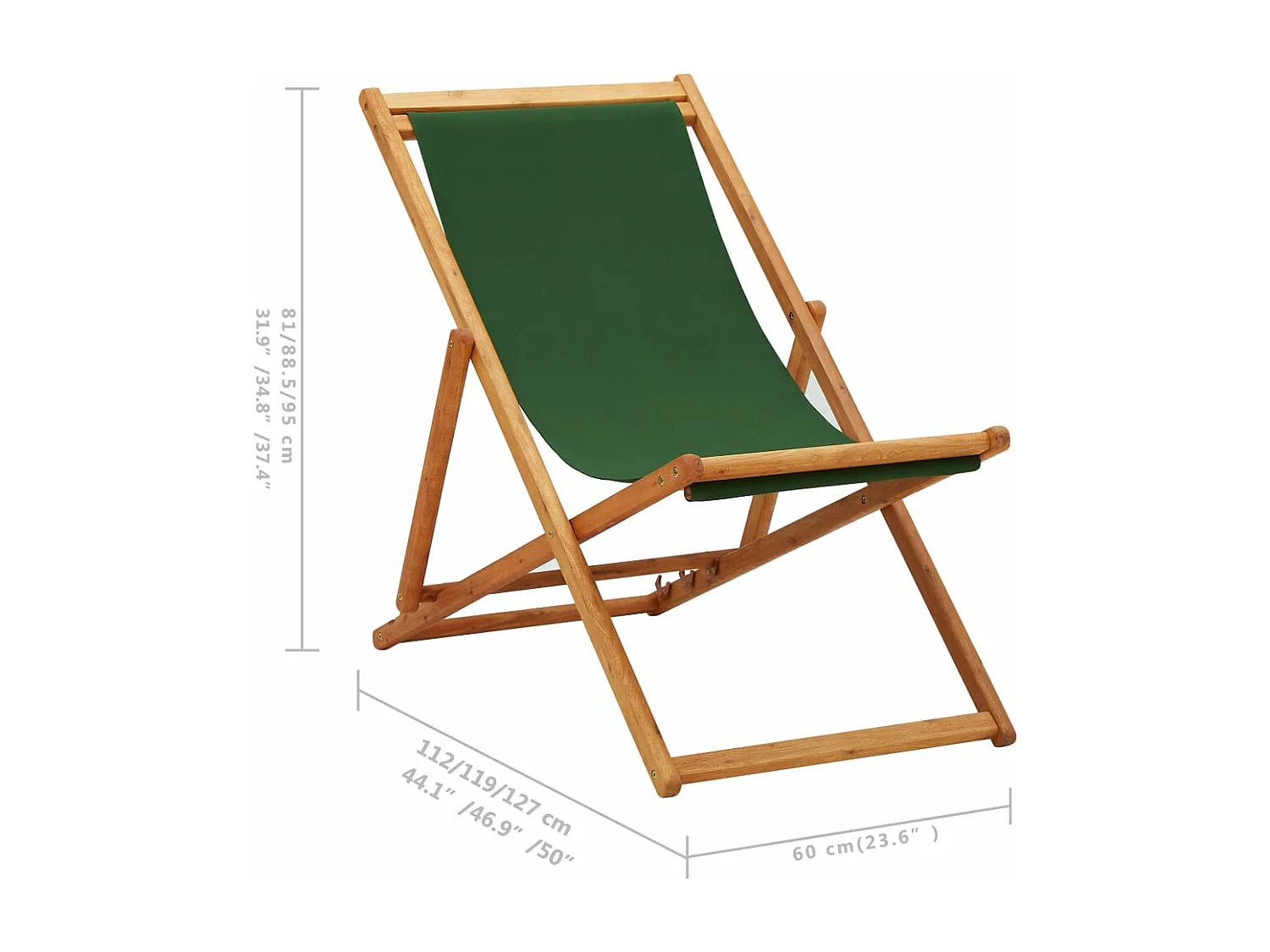 Silla de playa plegable madera de eucalipto y tela verde