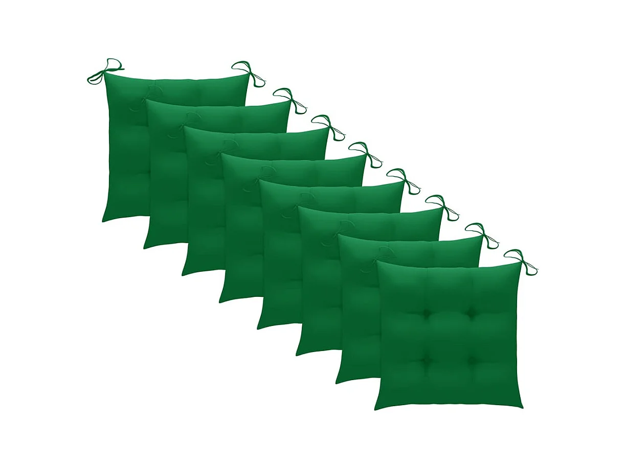 Sillas de jardín 8 unidades madera maciza de teca con cojines verdes