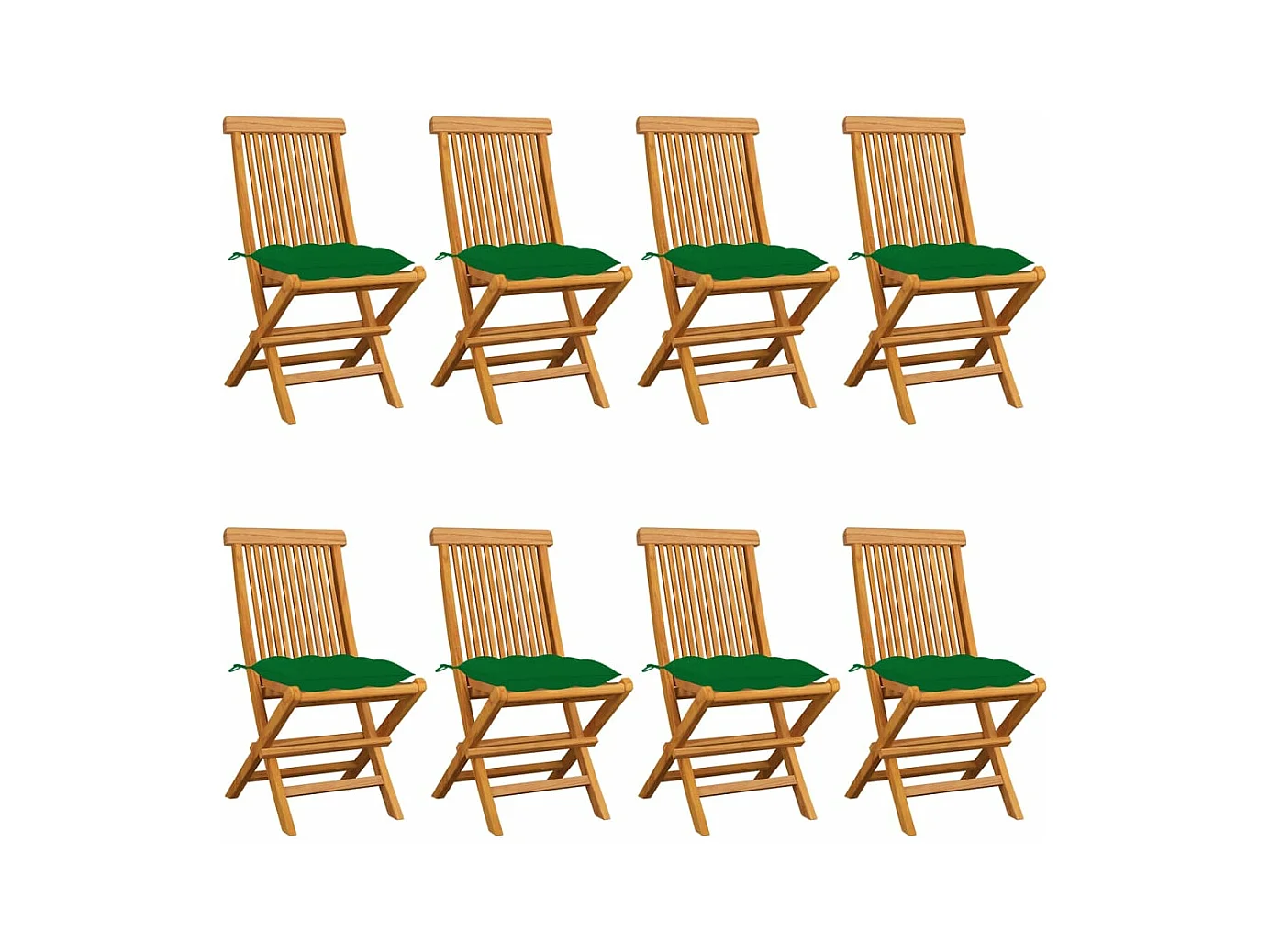 Chaises de jardin avec coussins vert 8 pièces Bois de teck massif