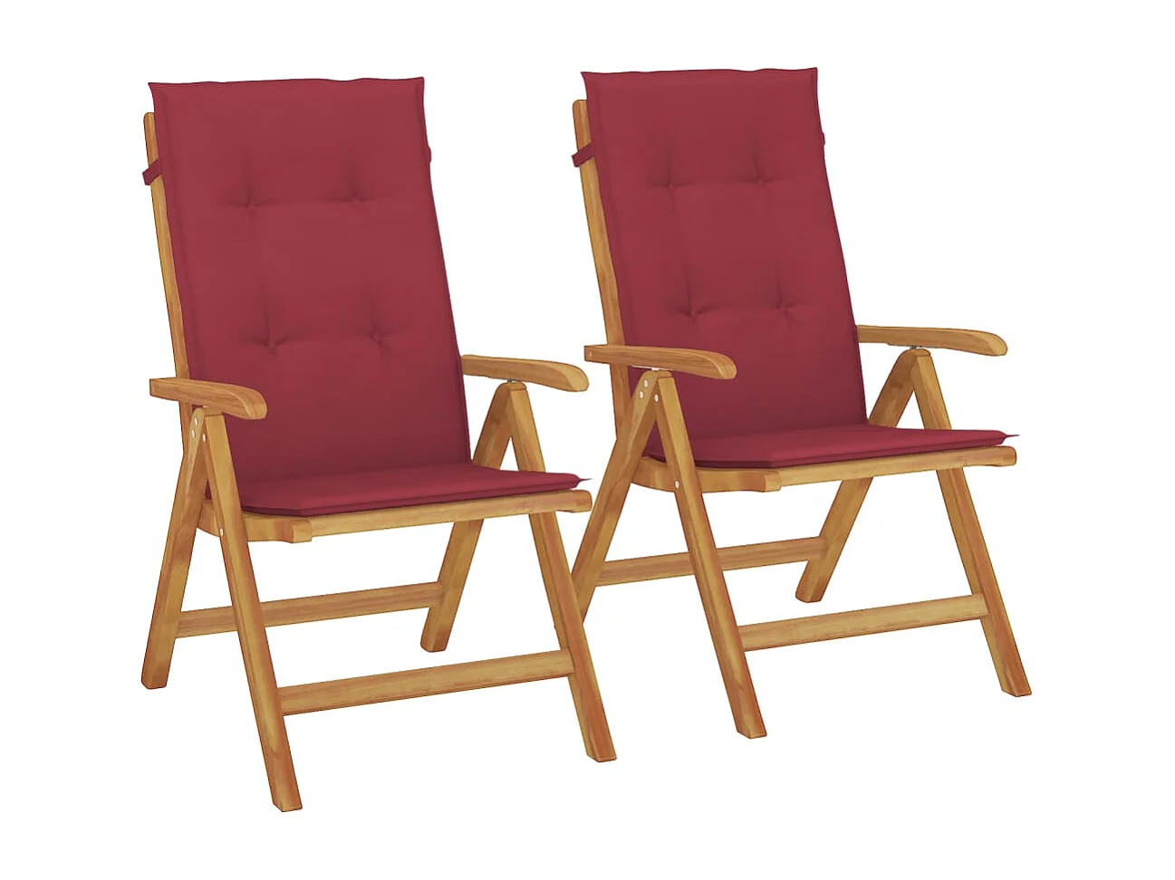 Chaises de jardin inclinables 2 pièces et coussins bois massif teck