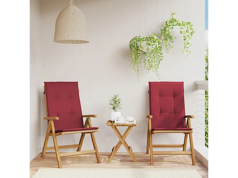 Chaises de jardin inclinables 2 pièces et coussins bois massif teck