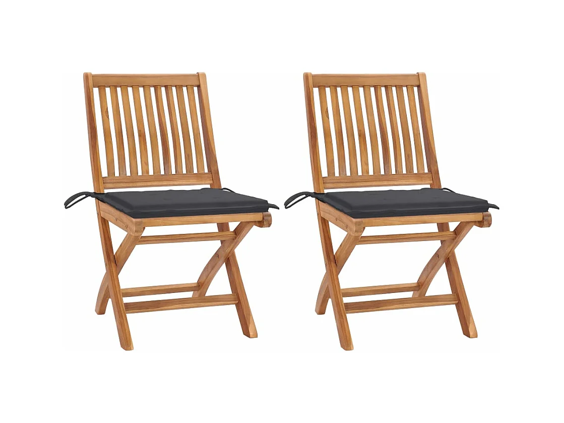 Chaises de jardin 2 pièces avec coussins anthracite Bois de teck