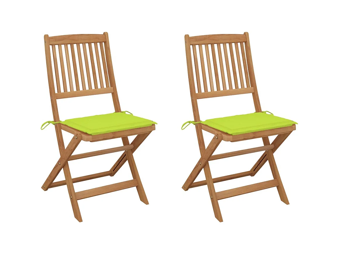 Chaises pliables de jardin 2 pièces avec coussins Bois d'acacia