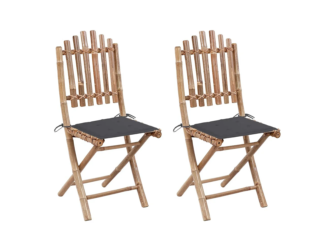 Chaises pliables de jardin 2 pièces avec coussins Bambou