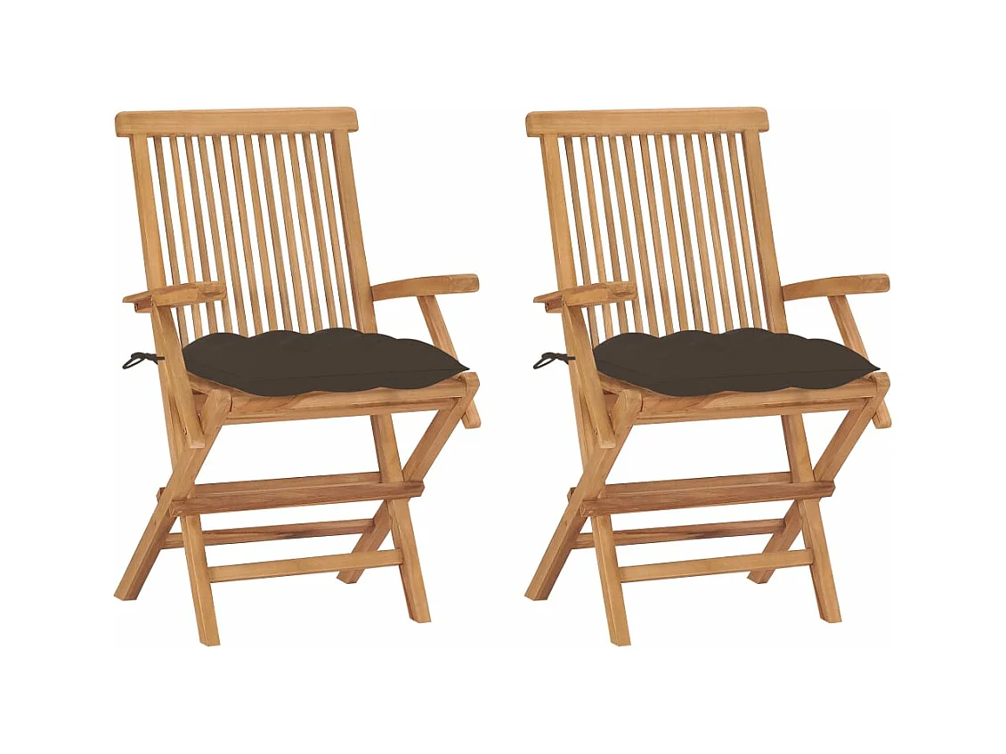 Chaises de jardin avec coussins taupe 2 pièces Bois de teck massif