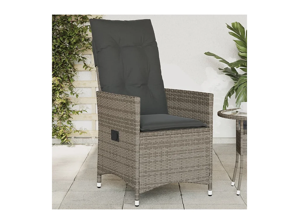 Sillón reclinable de jardín con cojines ratán sintético gris