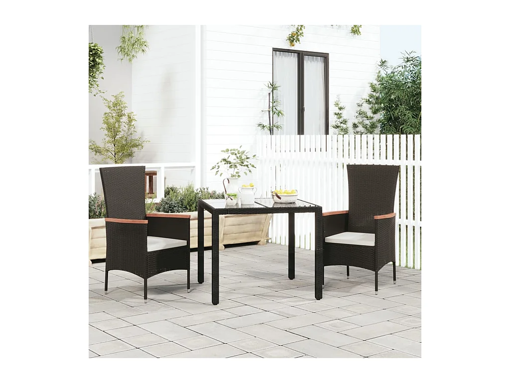 Chaises de jardin 2 pièces avec coussins Résine tressée Noir