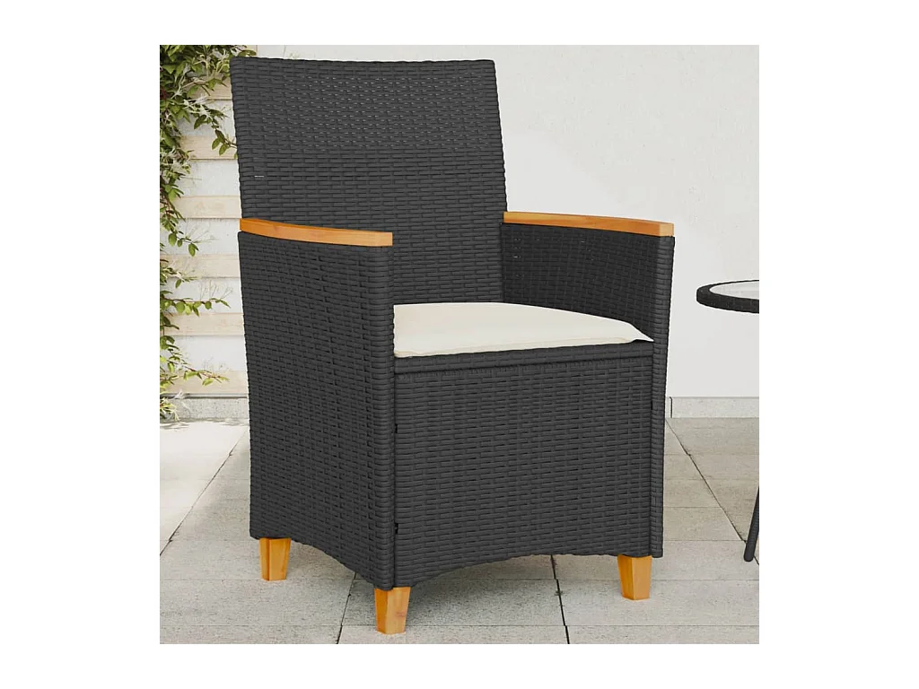 Chaises de jardin coussins lot de 2 noir résine tressée et bois