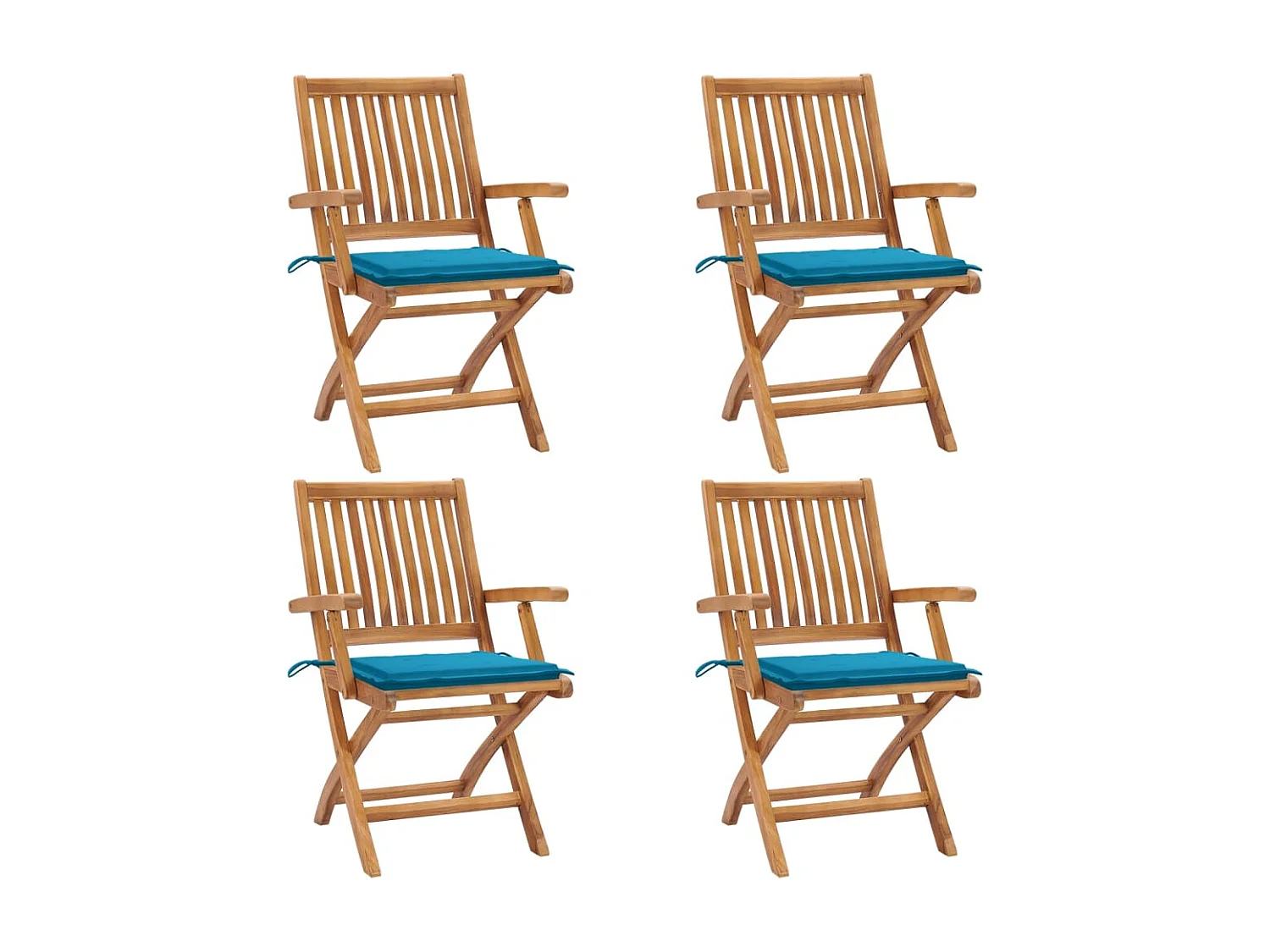 Chaises pliables de jardin avec coussins 4 pièces Teck solide