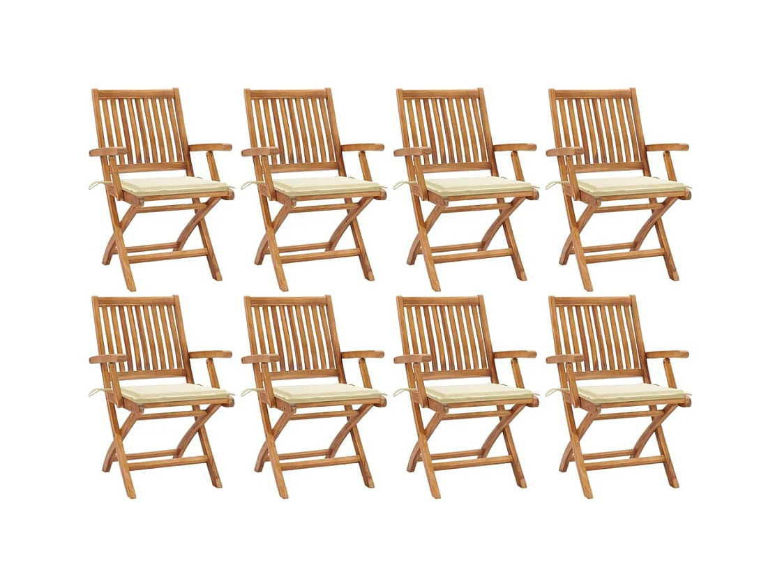 Tuinstoelen 8 st inklapbaar met kussens massief teakhout