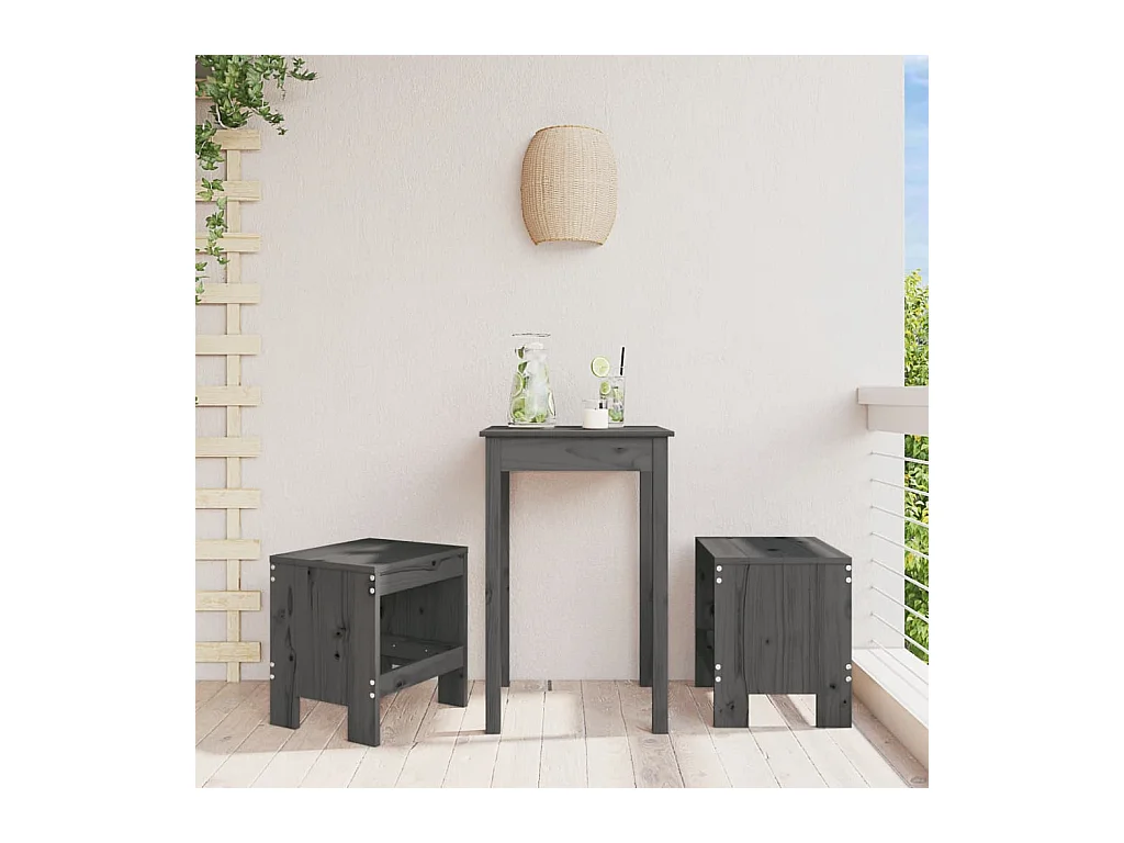Tabourets de jardin 2 pièces gris 40x36x45 cm bois massif de pin