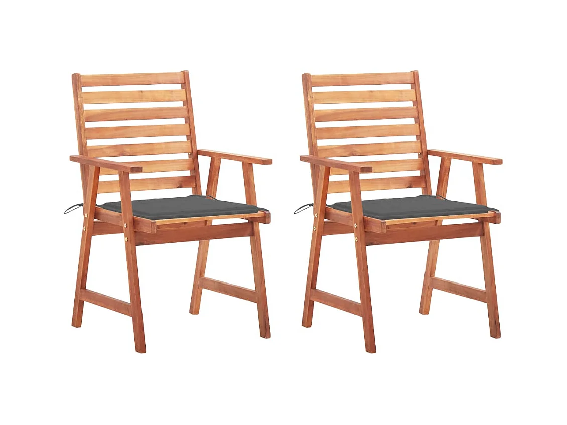 Chaises à dîner d'extérieur 2 pièces avec coussins Acacia massif