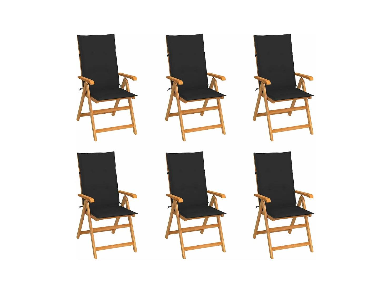 Chaises de jardin 6 pièces avec coussins noir Bois de teck