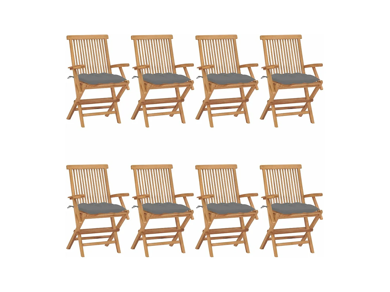 Chaises de jardin avec coussins gris 8 pièces Bois de teck massif