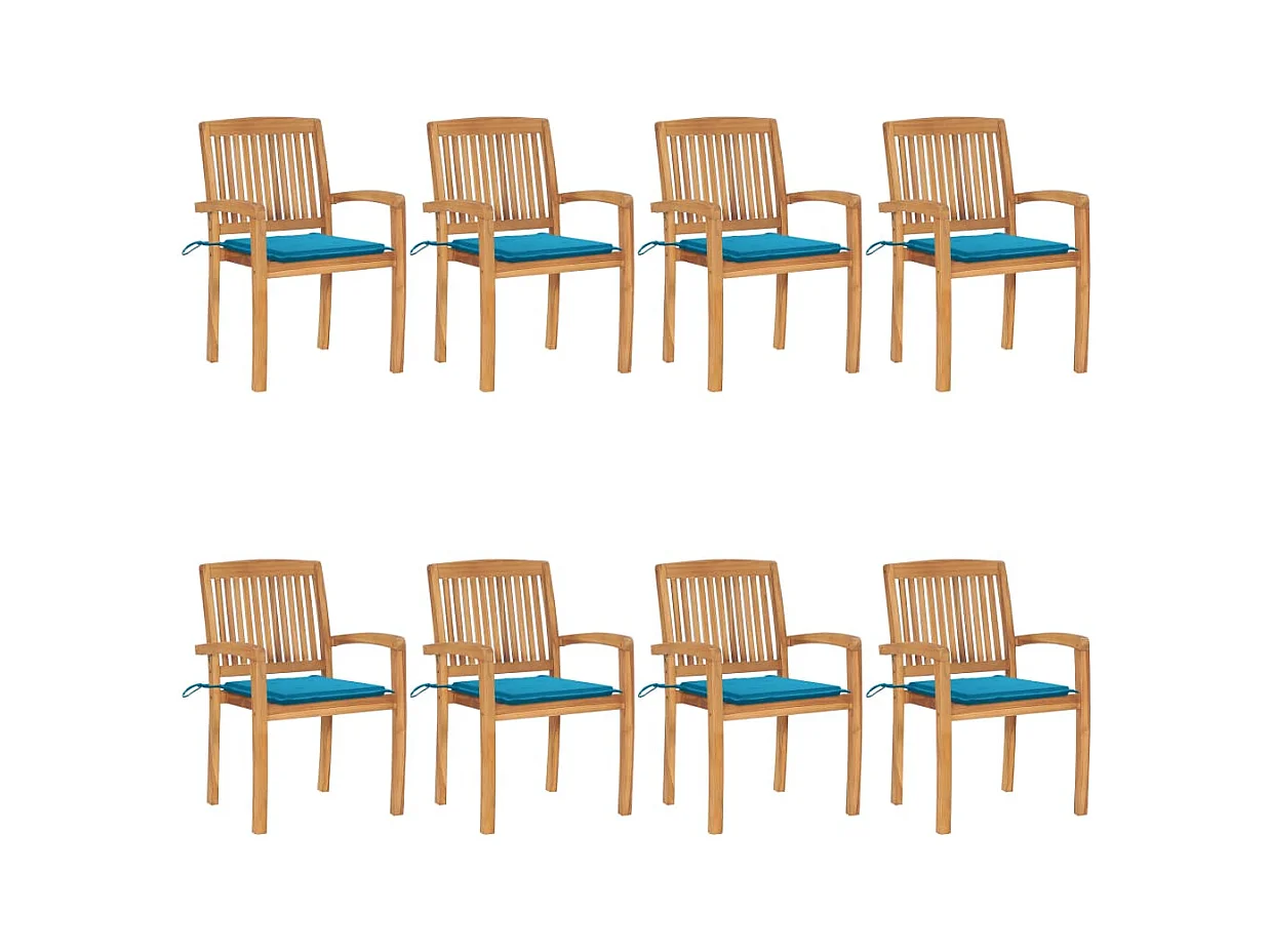 Chaises de jardin empilables avec coussins 8 pièces Teck solide
