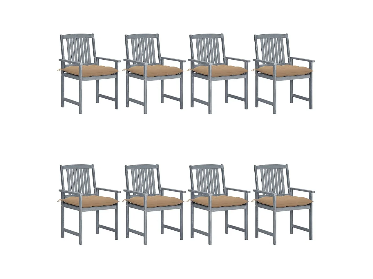 Chaises de jardin avec coussins 8 pièces Bois d'acacia solide Gris
