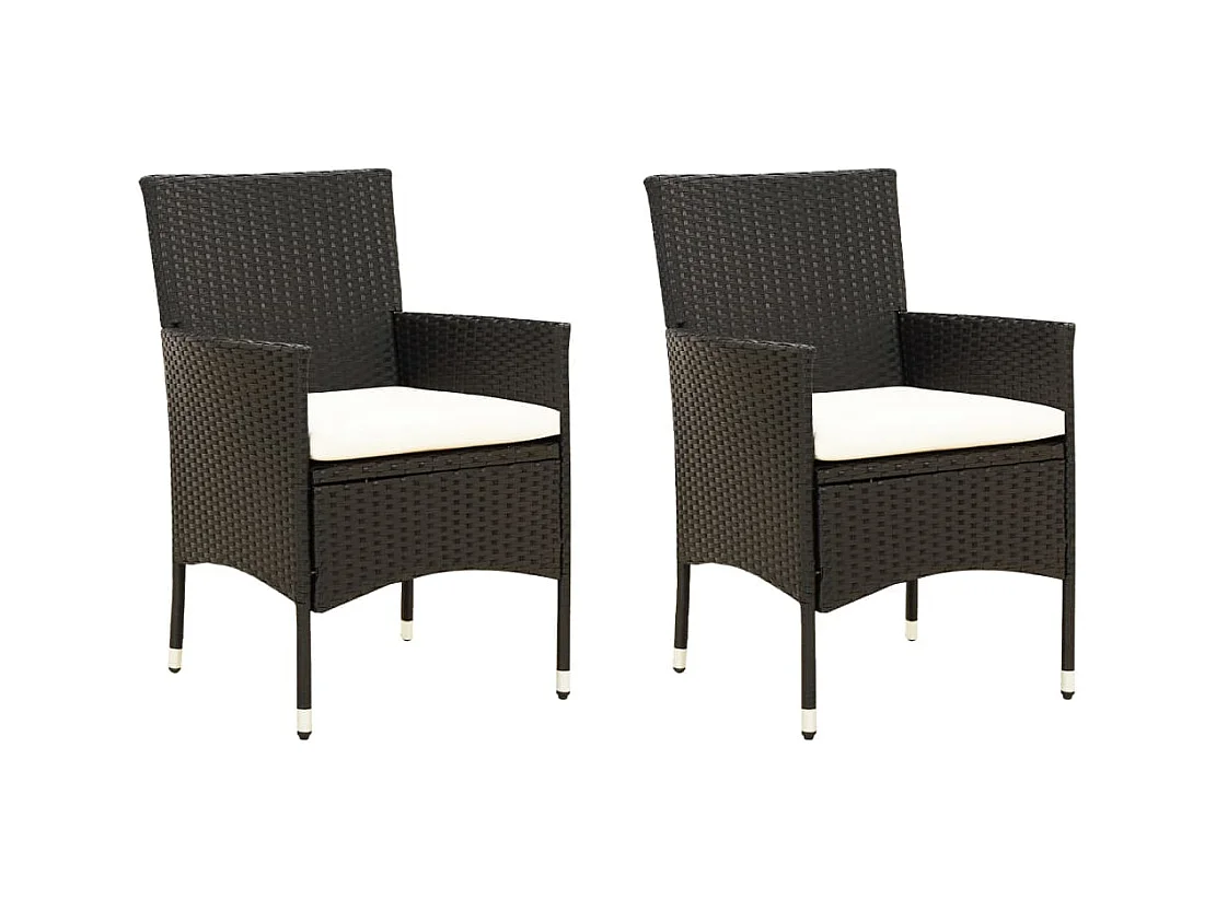 Chaises de jardin 2 pièces avec coussins Résine tressée Noir