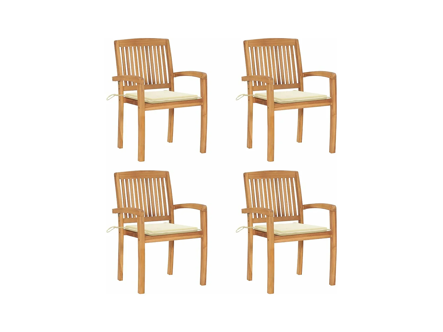 Chaises de jardin empilables avec coussins 4 pièces Teck solide
