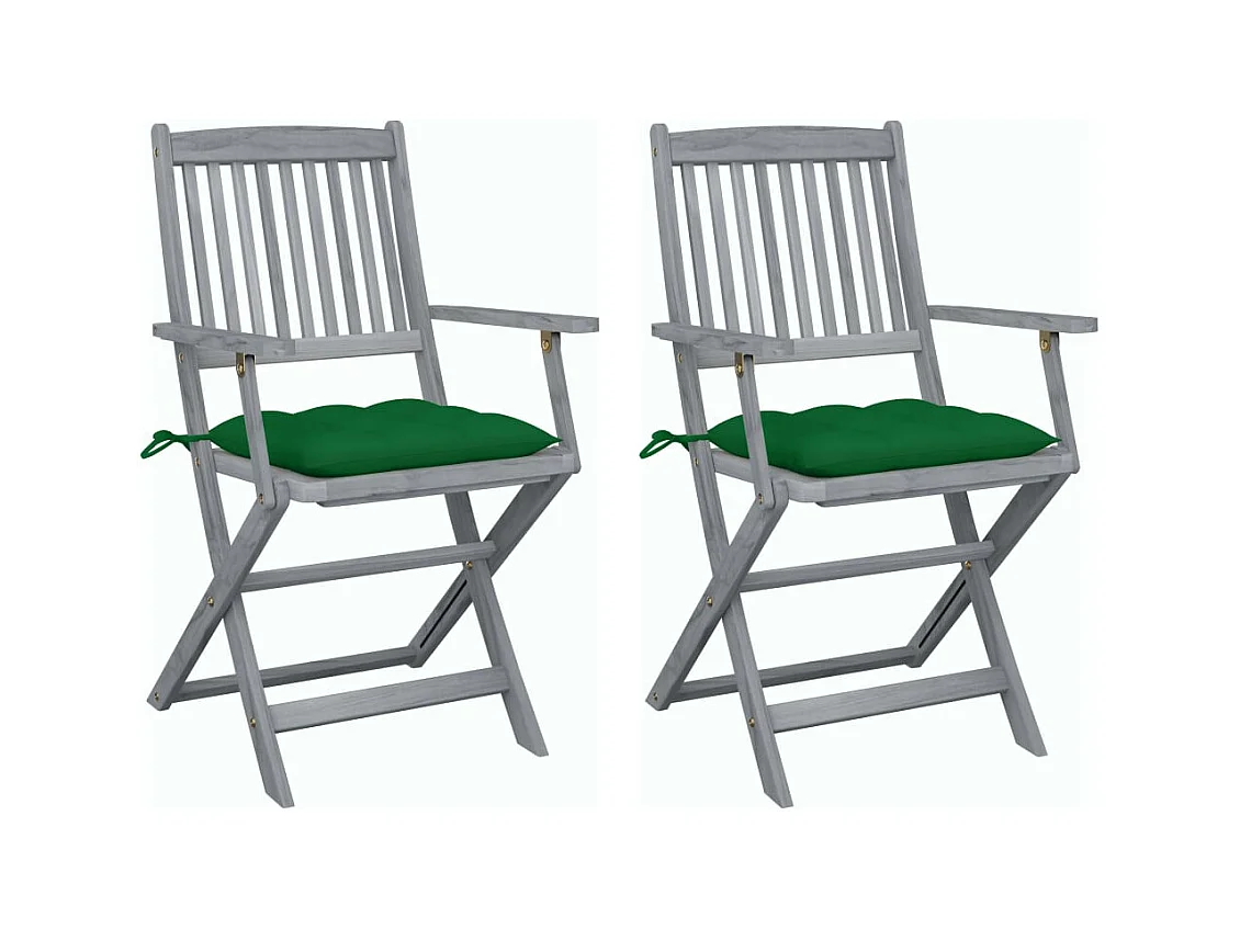 Chaises pliables d'extérieur 2 pièces avec coussins Bois d'acacia