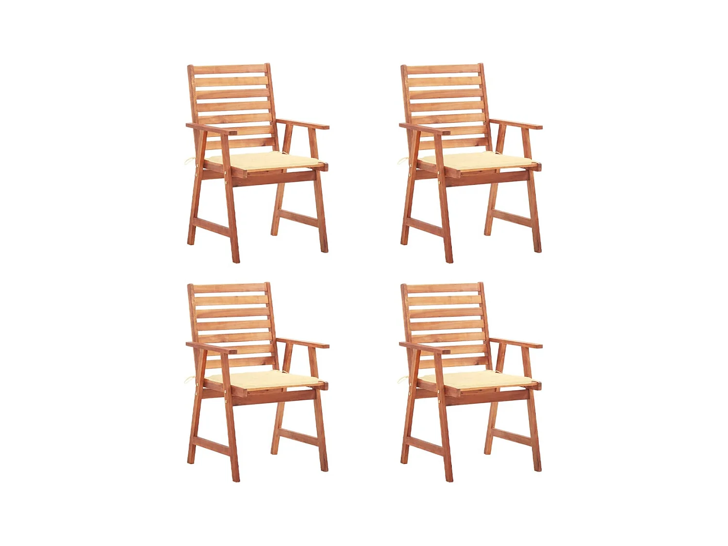 Chaises à dîner d'extérieur 4 pièces avec coussins Acacia massif
