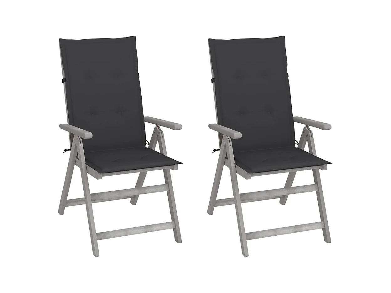 Chaises inclinables de jardin 2 pièces avec coussins Bois d'acacia