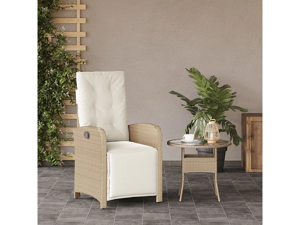 Cadeira de jardim reclinável c/ apoio para os pés vime PE bege