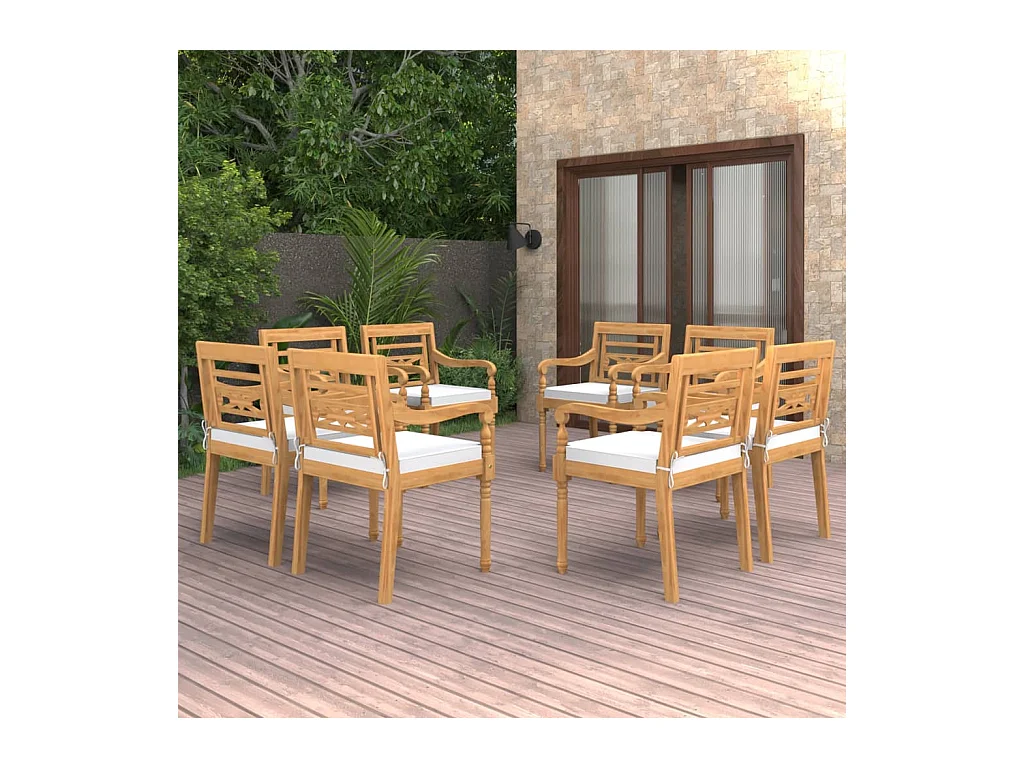 Chaises Batavia 8 pièces avec coussins Bois de teck solide