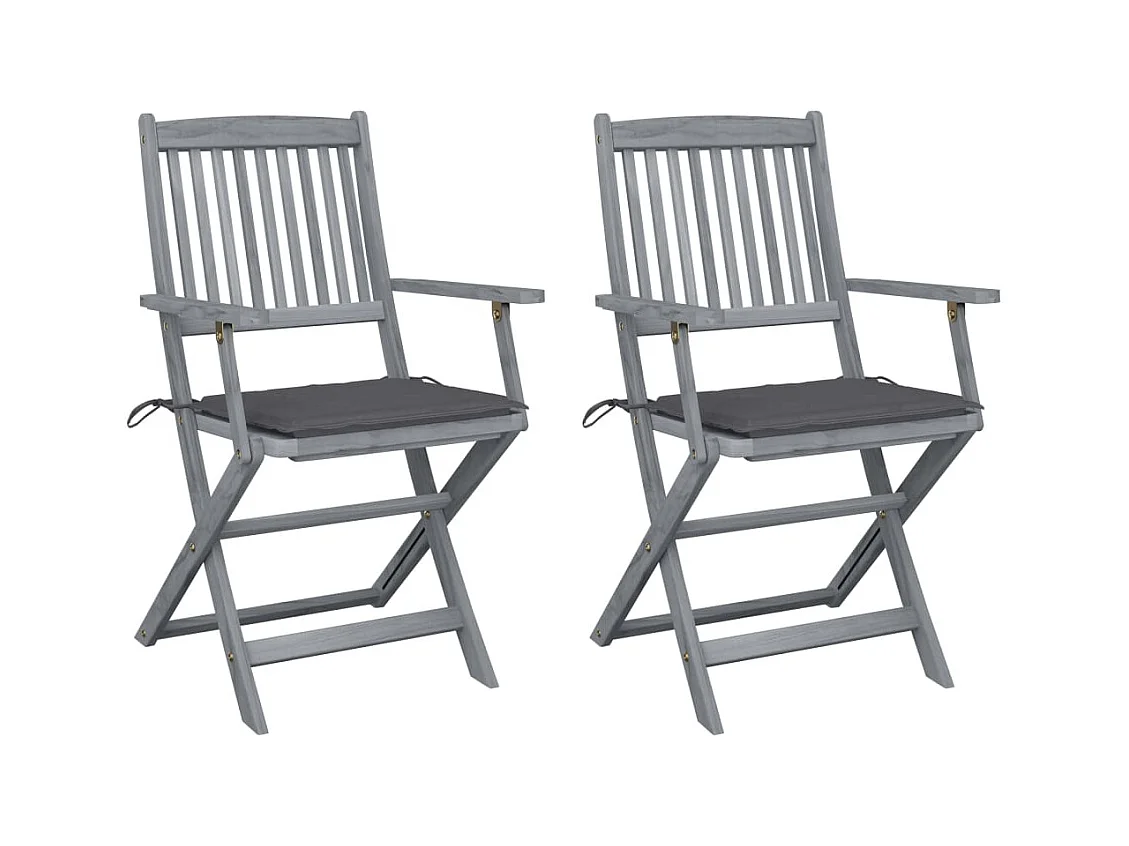 Chaises pliables d'extérieur 2 pièces avec coussins Bois d'acacia