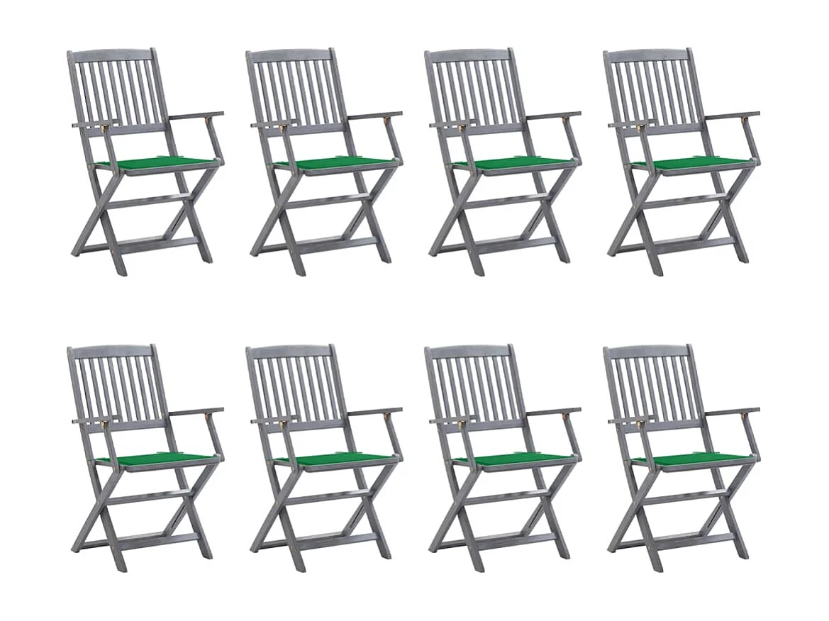 Sillas de jardín plegables 8 unidades y cojines madera maciza acacia