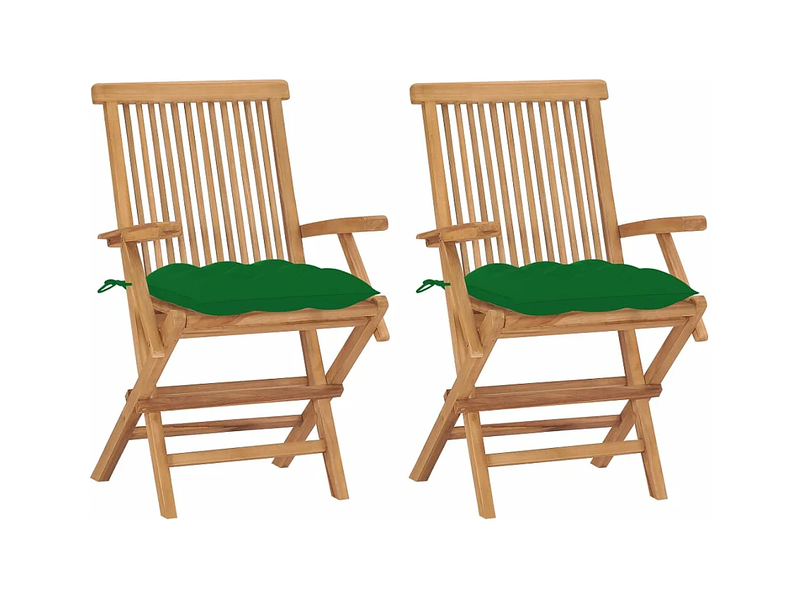 Chaises de jardin avec coussins vert 2 pièces Bois de teck massif
