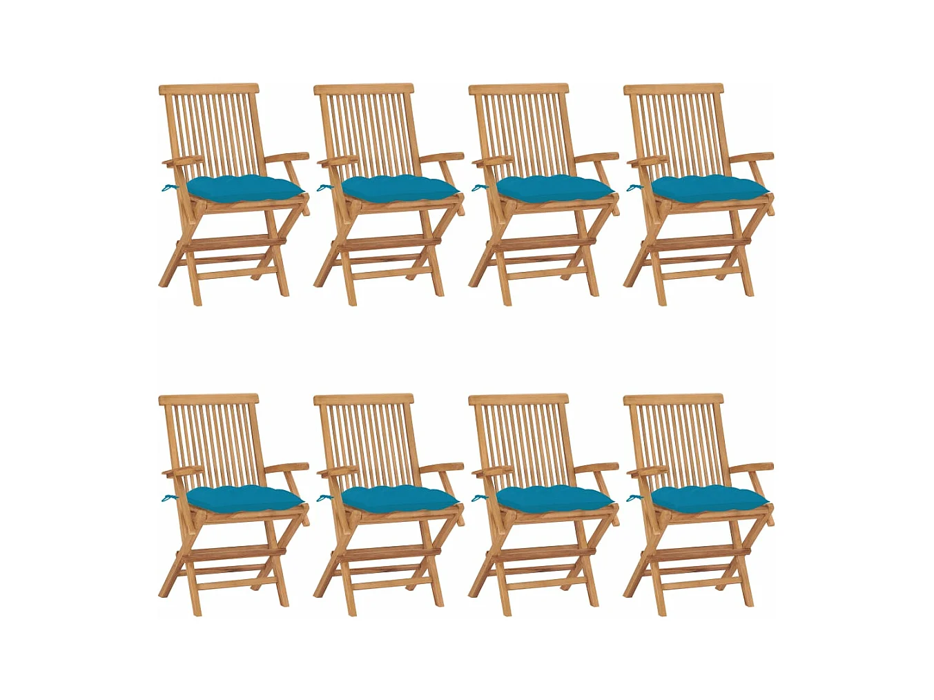 Chaises de jardin avec coussins bleu clair 8 pièces Teck massif