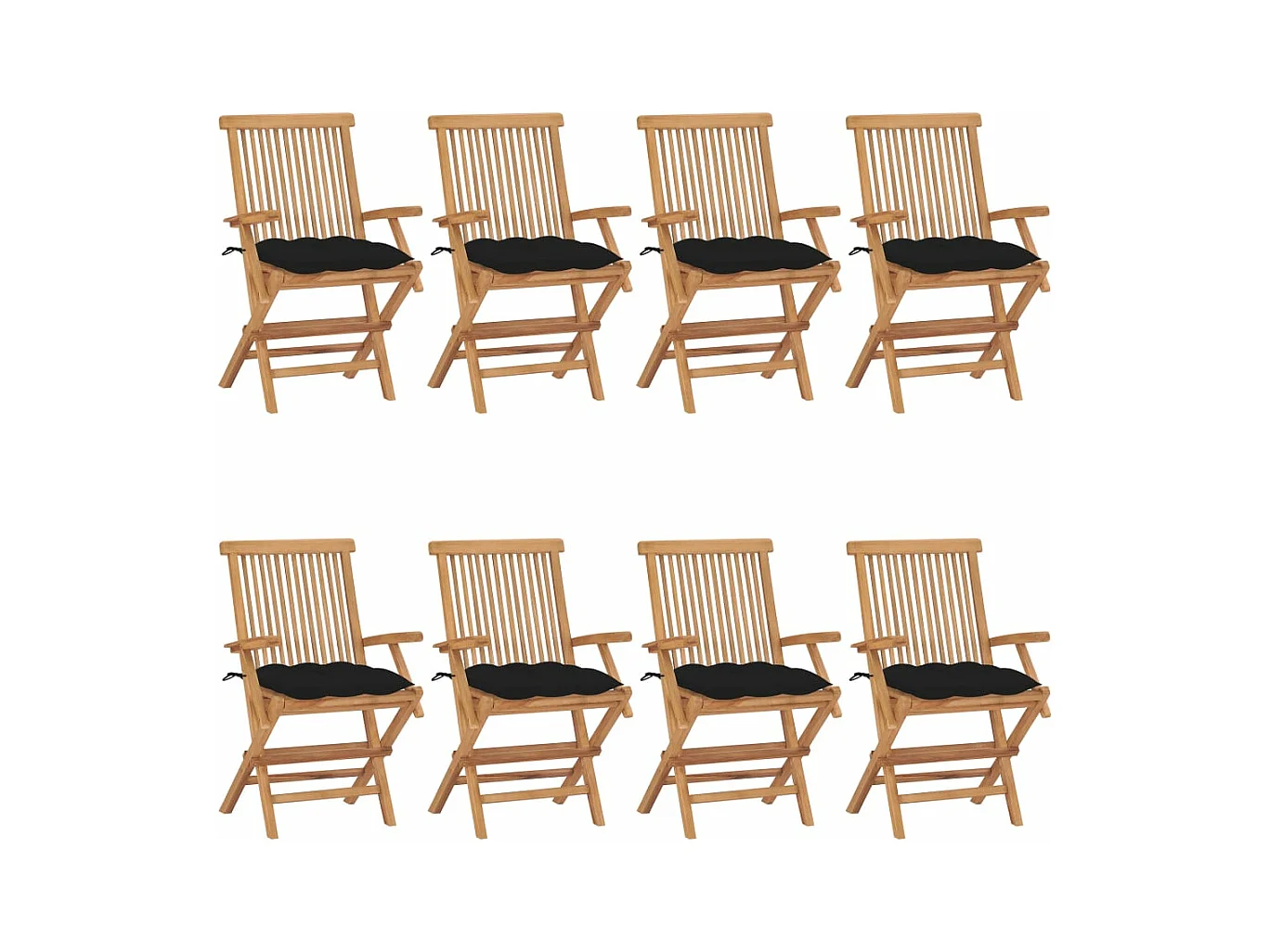 Chaises de jardin avec coussins noir 8 pièces Bois de teck massif