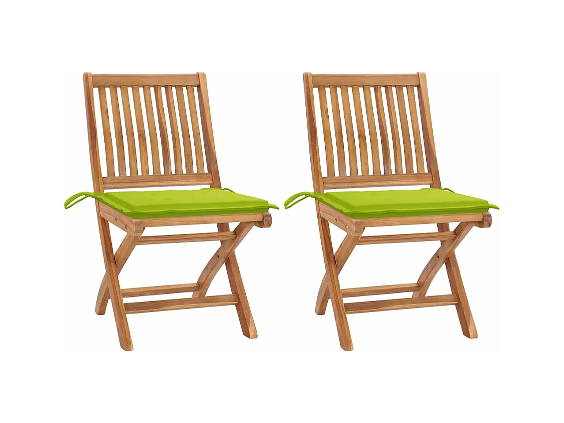 Chaises de jardin 2 pièces avec coussins vert vif Bois de teck