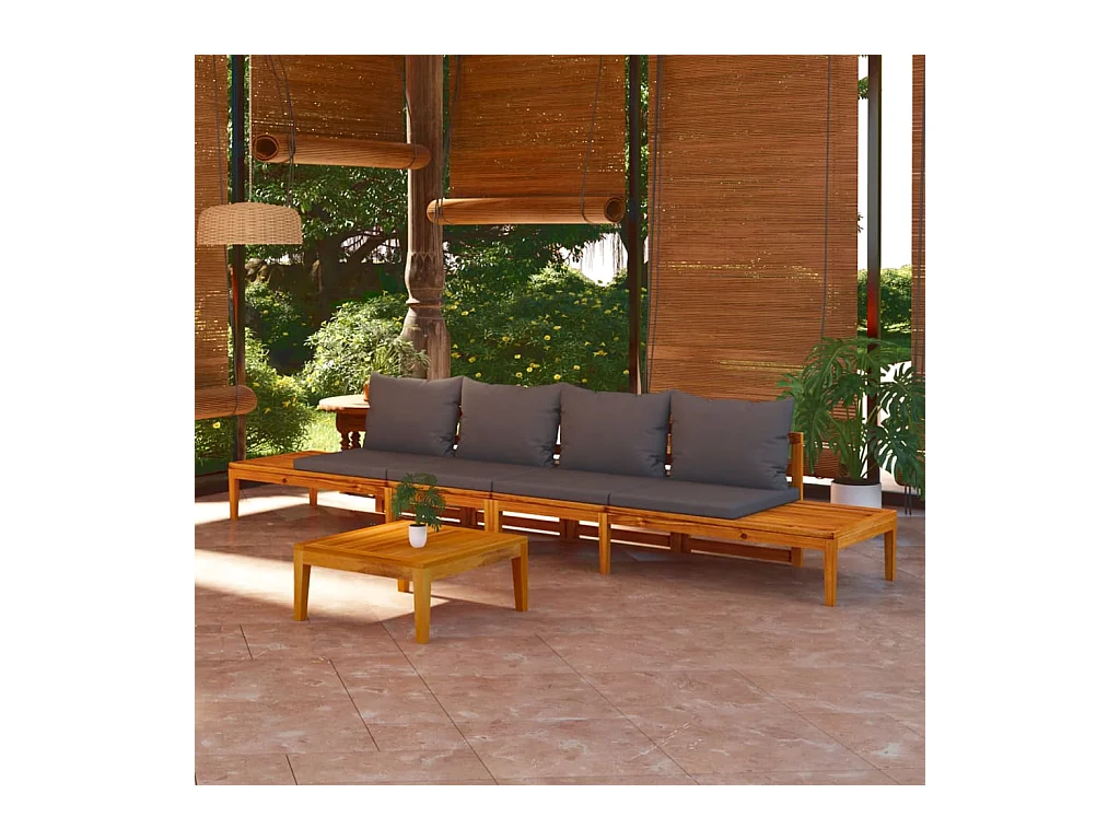 Bancs de jardin avec coussins gris foncé 2 pièces Bois d'acacia