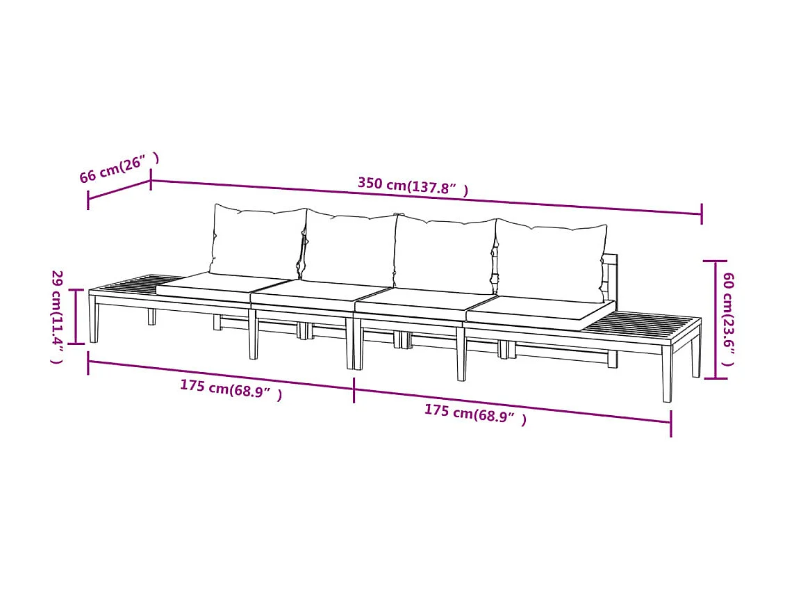 Bancs de jardin avec coussins gris foncé 2 pièces Bois d'acacia