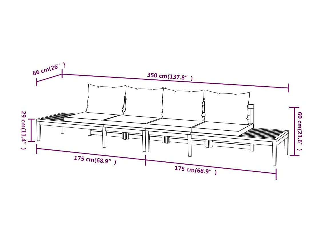 Bancos jardim c/ almofadões branco nata 2 peças madeira de acácia