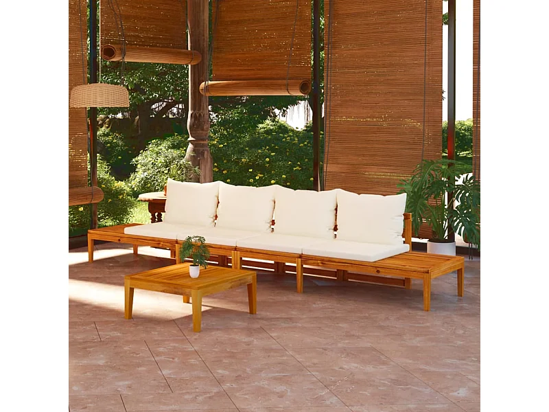 Bancos jardim c/ almofadões branco nata 2 peças madeira de acácia