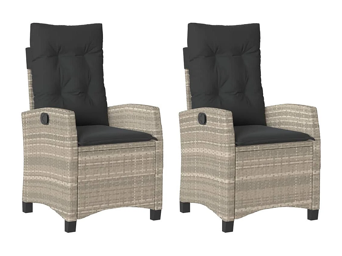 Chaises inclinables jardin lot de 2 et coussins résine tressée