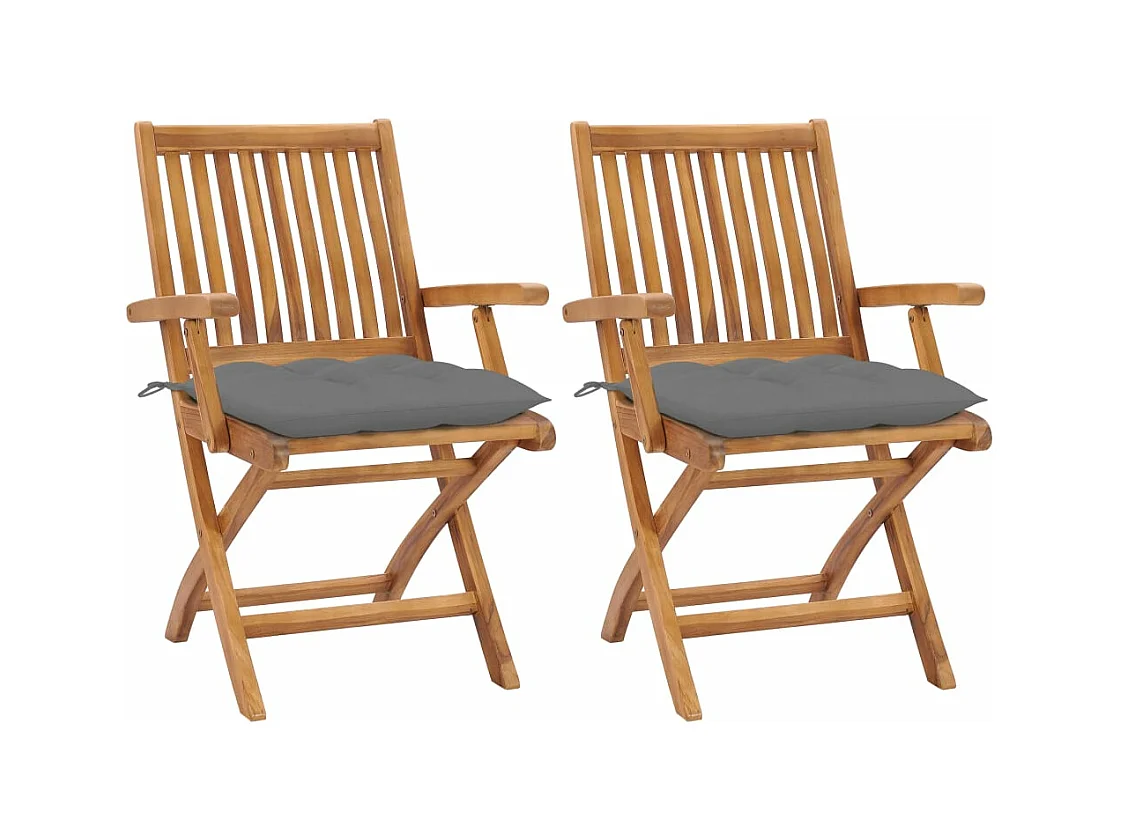 Chaises de jardin 2 pièces avec coussins gris Bois de teck massif