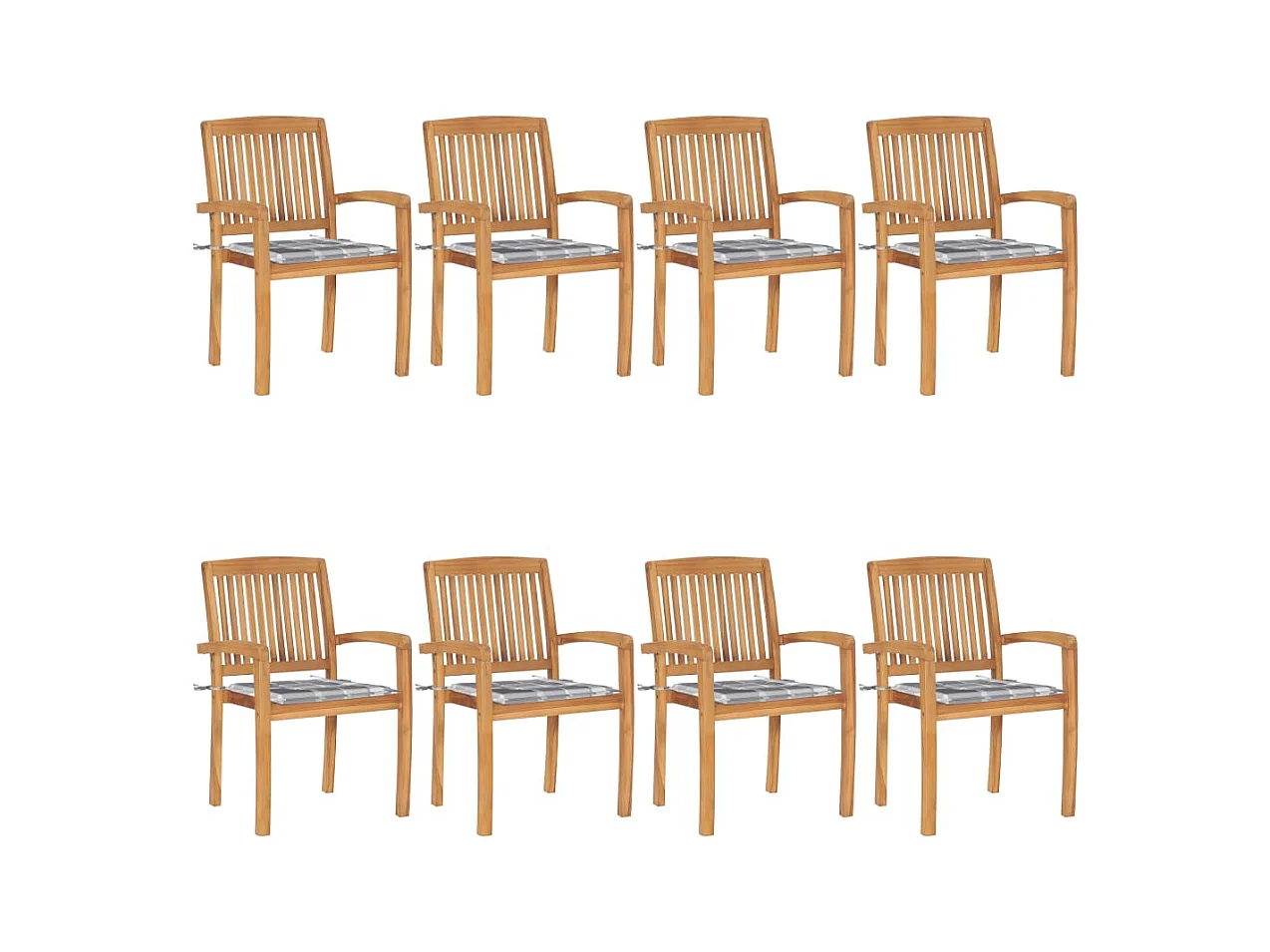 Chaises de jardin empilables avec coussins 8 pièces Teck solide