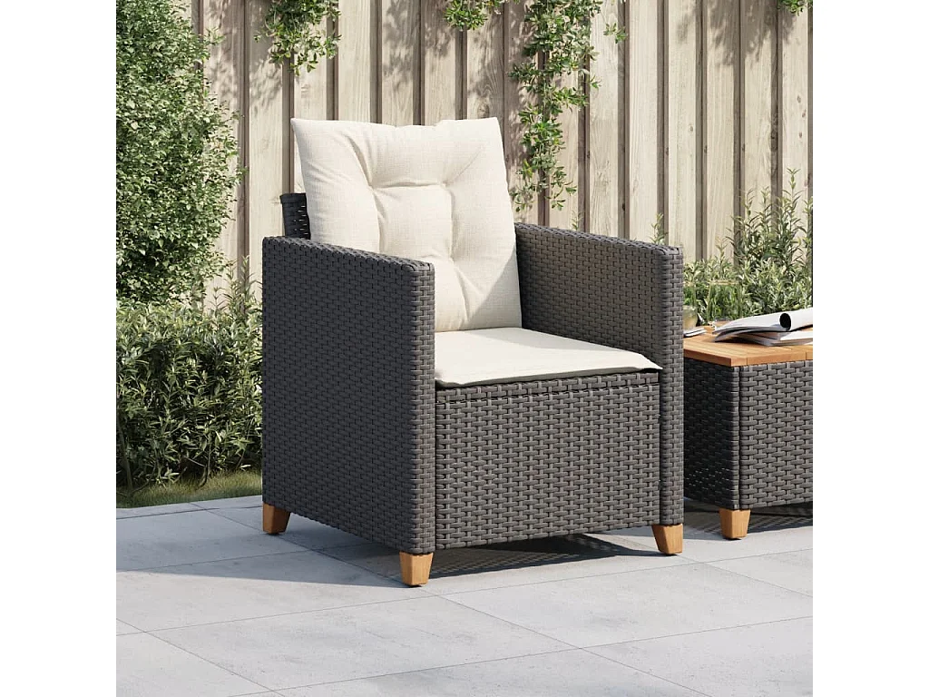 Chaise de jardin avec coussins noir résine tressée