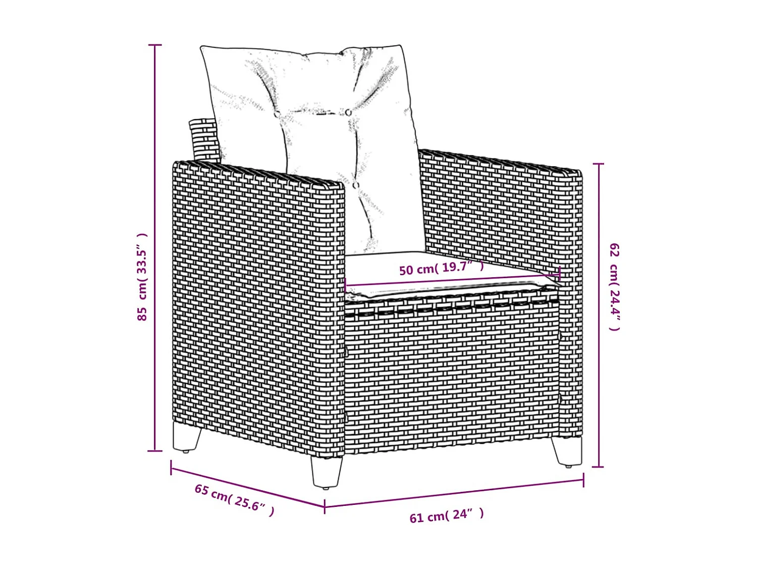 Chaise de jardin avec coussins noir résine tressée