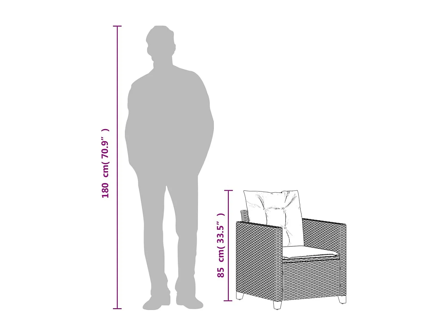 Chaise de jardin avec coussins noir résine tressée